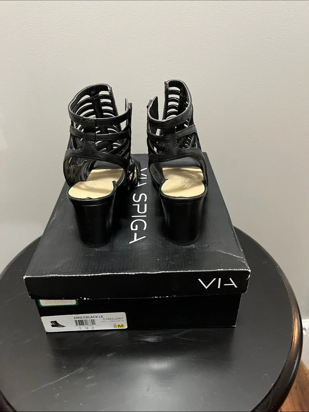 Via Spiga Black Strappy Wedge Sandals